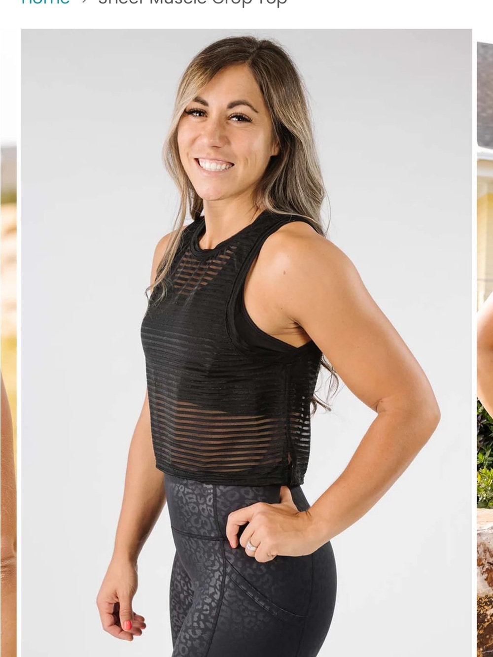 KIAVA Black Sheer Ribbed Crop Tank